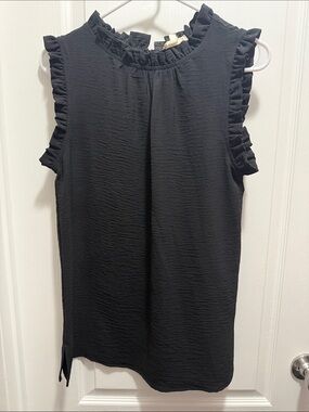 Women's Black Ruffle Sleeveless Top